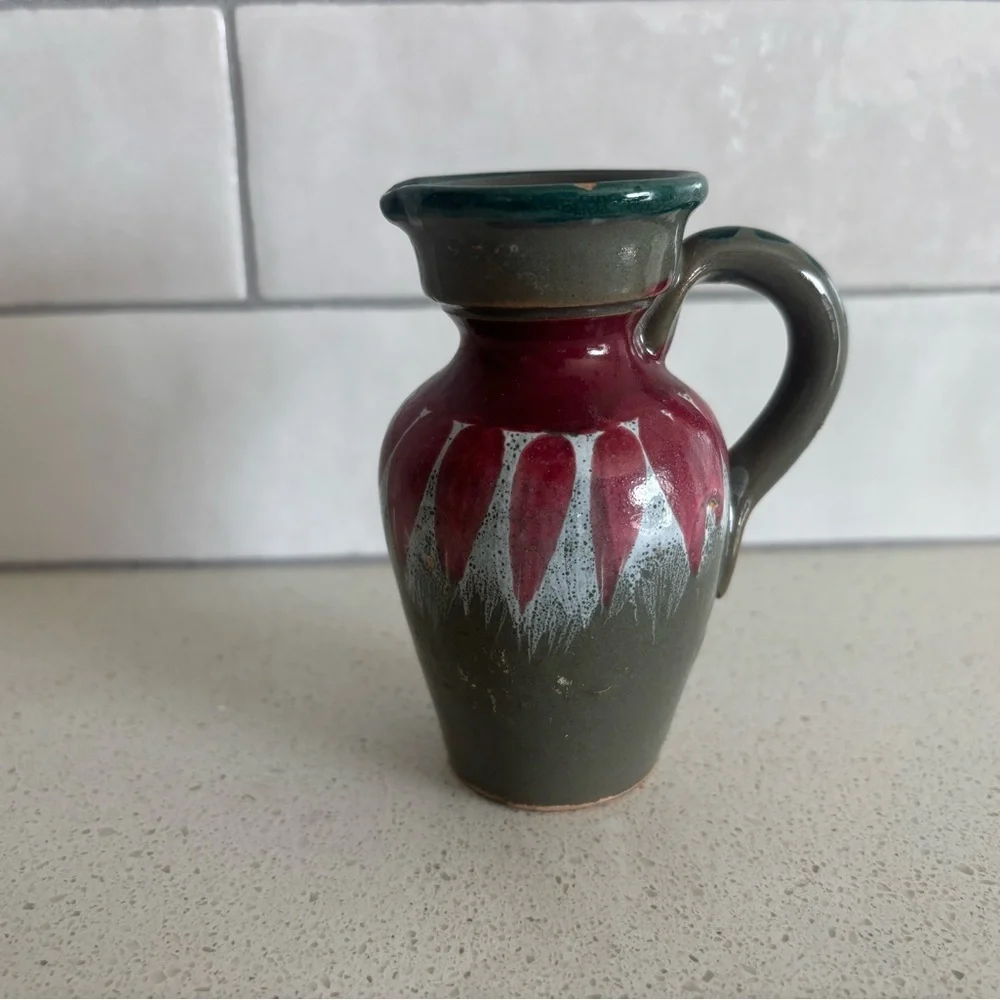 Vintage Made In Italy Bud Vase Pitcher Mid Century Modern 6 inch Green Burgundy